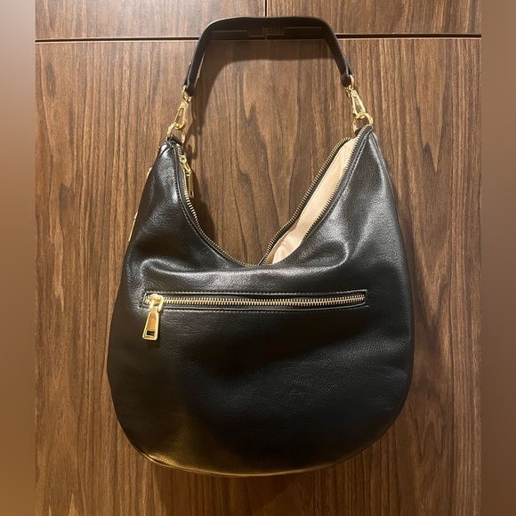 INC Brand - Black Faux Leather Shoulder Bag with Gold Hardware - Picture 1 of 9